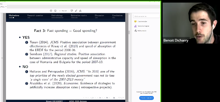#ERSA2021  [Live🔴]  YSS5. Regional and Urban Development
<a href="/BenoitDicharry/">Benoit Dicharry, PhD</a> presents "Impact of European Cohesion Policy on regional growth: When time isn't money"
@beta_economics <a href="/OECD_local/">OECD SMEs, Regions, Cities & Tourism</a>