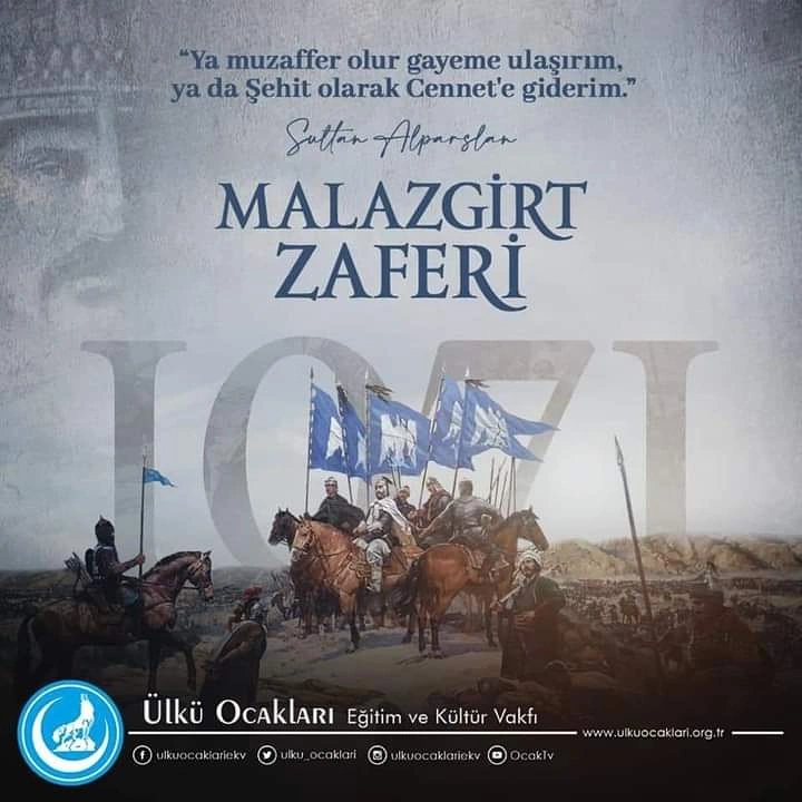 ulkuocaklari43's tweet photo. “Ya muzaffer olur gayeme ulaşırım, ya da Şehit olarak Cennet’e giderim!”
Sultan Alparslan

Anadolu’yu Türklere yurt yapan zafer olan #MalazgirtZaferi’nin 950. yıl dönümünü kutluyor, Sultan Alparslan ve silah arkadaşlarını rahmet ve minnetle anıyoruz. https://t.co/SiD5e8gRET