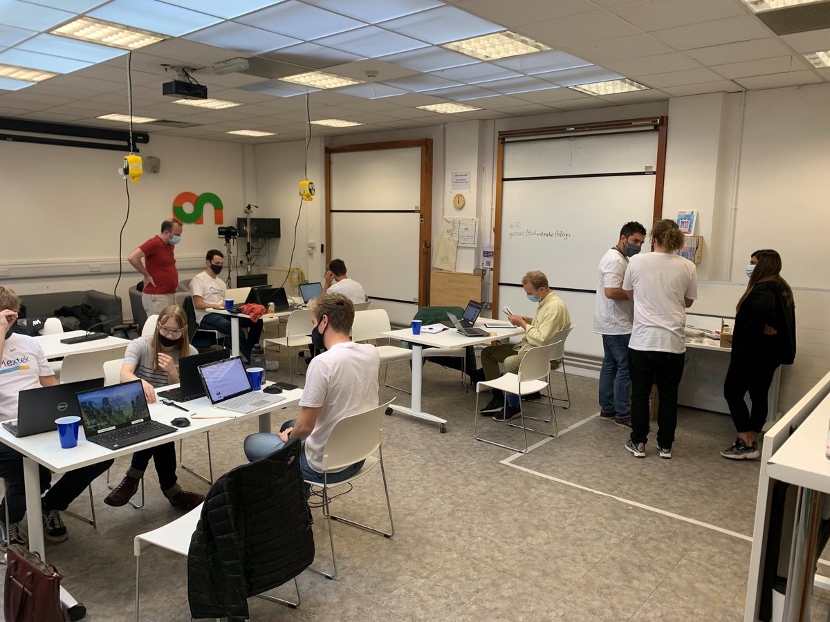 Plextek's tweet photo. Plextek Make-a-thon 2021 here we go!💡

The teams were here at @cammakespace bright and early working on their challenges, stay tuned to see what they come up with... 💭🔧

#makeathon #innovation #design #creativity #teamwork https://t.co/liyVIuYL8f
