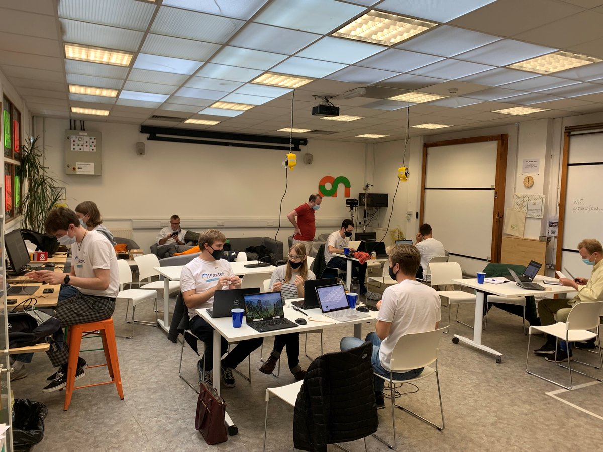 Plextek's tweet photo. Plextek Make-a-thon 2021 here we go!💡

The teams were here at @cammakespace bright and early working on their challenges, stay tuned to see what they come up with... 💭🔧

#makeathon #innovation #design #creativity #teamwork https://t.co/liyVIuYL8f