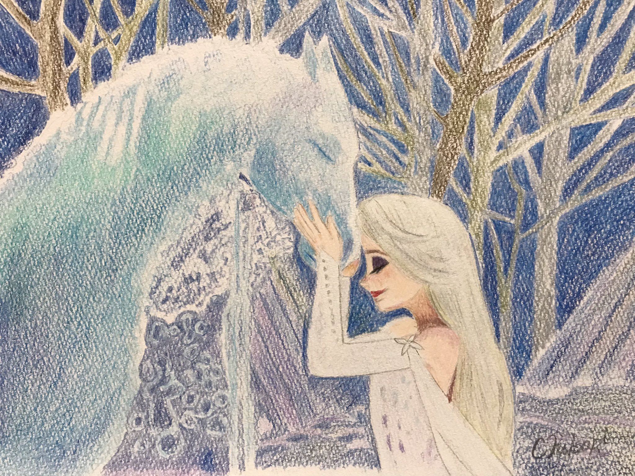 تويتر ちこぴ على تويتر アナ雪2から エルサと水の精霊ノックです 背景が難しく ほぼ自分の感性で描いちゃいました アナ雪2 アナログイラスト 模写 色鉛筆 T Co Syp43vxont