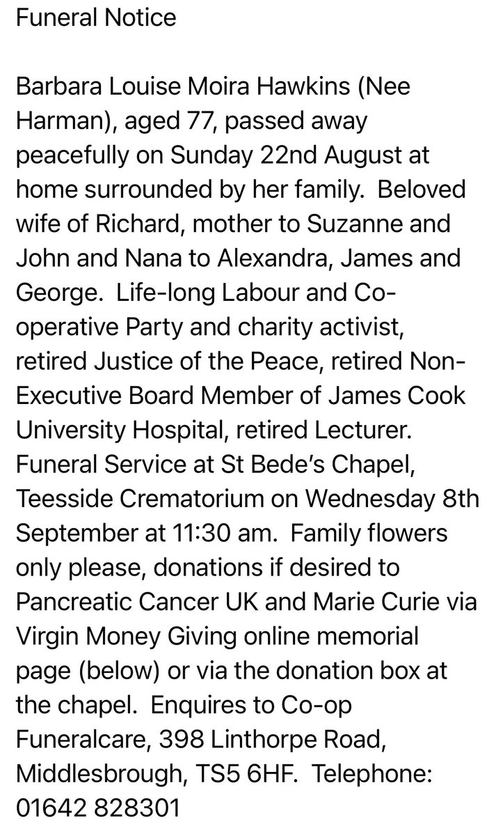 Sorry to announce the passing of my mum @barbarahawkins8   A passionate mother and nana and supporter of many causes. To make the world a better place.