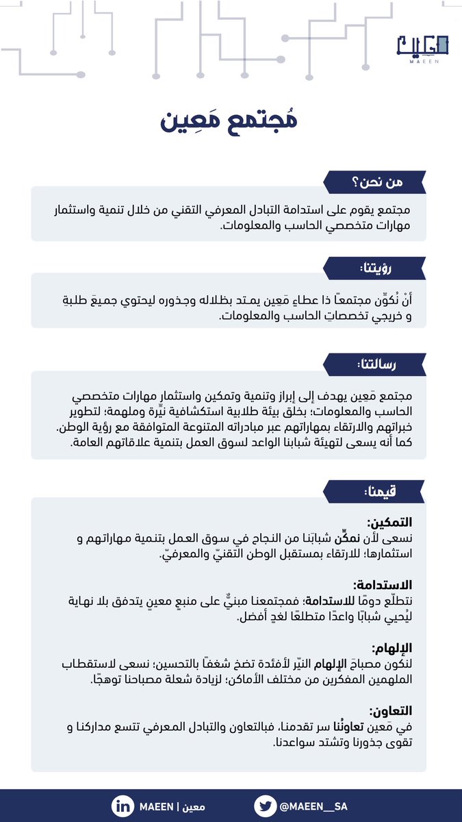 RAM_NPO's tweet photo. مَعِين لا ينضب، لعلمٍ أغزر، وإدراكٍ أوسع، ومعرفةٍ أقرب.

يسرُّنا الإعلان رسميًا عن تدشين مجتمع مَعين، وكشف الستار عن هويته!

 #مجتمع_معين https://t.co/zDT0bWCvx6