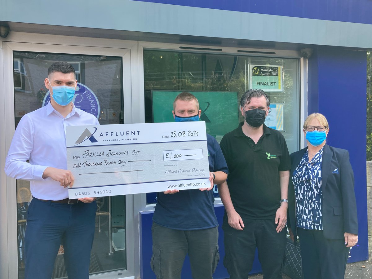 Huge thank you to Affluent Financial Planning for their donation to our Four Acre Trust matched funding scheme. £1,000 was donated which helps massively to reaching the aims of our matched funding initiative through Four Acre trust. #parkleabranchingout #PortGlasgow #Inverclyde