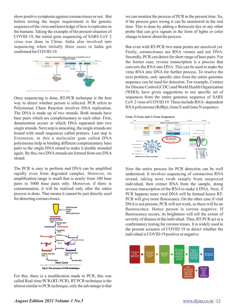 My article on 'Corona Pandemics and their PCR Detection' in DYAU Science Communication Magazine - August 2021 Edition dyau.co.in 
<a href="/shubhrataravi/">Shubhrata Mishra</a> <a href="/Ravimishra1970/">Ravi Mishra</a>