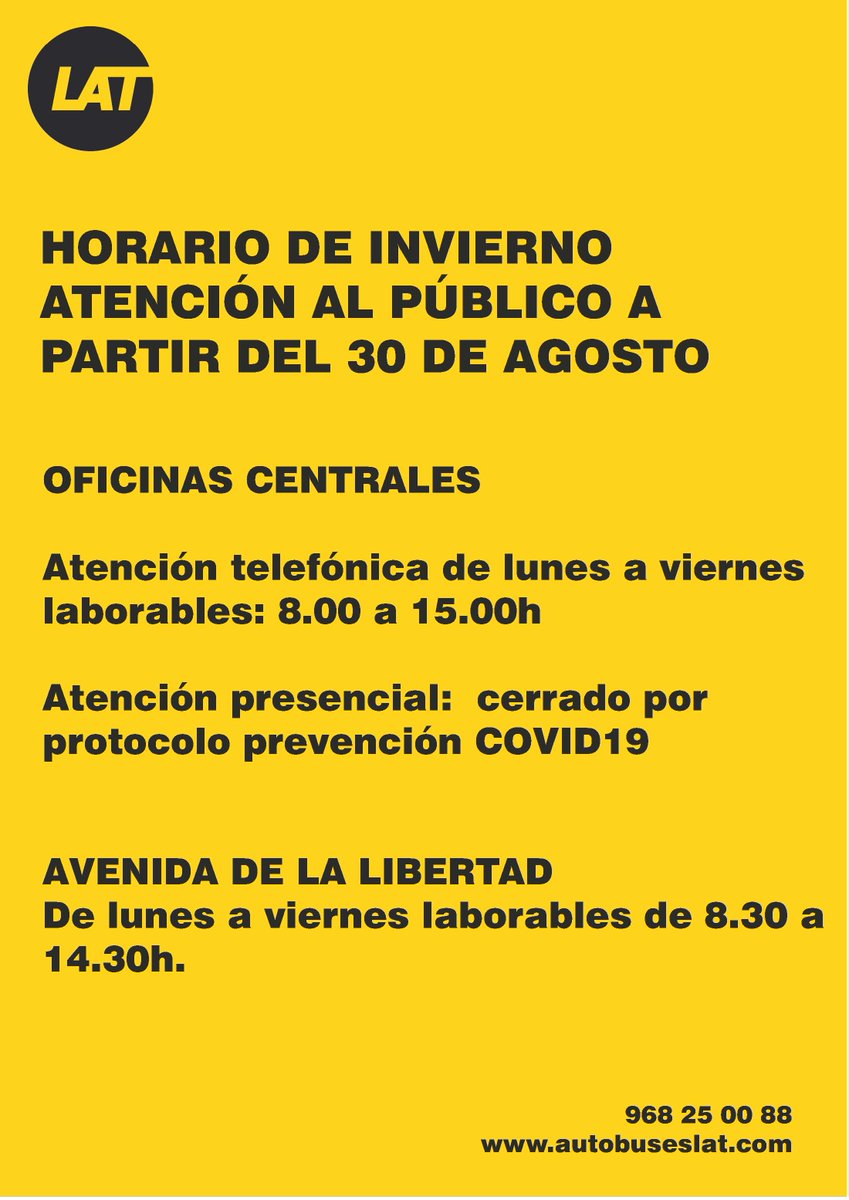 📢📢#Aviso#AutobusesLat📢📢
Nuevo horario de atención al público👇⏰