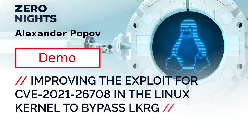 a13xp0p0v's tweet image. I've published the article covering my talk at @ZeroNights!
Improving the exploit for CVE-2021-26708 in the Linux kernel to bypass LKRG
a13xp0p0v.github.io/2021/08/25/lkr…
Slides:
a13xp0p0v.github.io/img/CVE-2021-2…
PoC exploit demo video: youtube.com/watch?v=O6rsuG…
Enjoy!