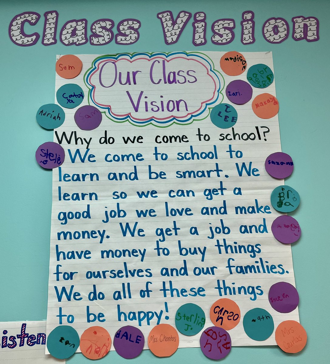 Mrs_Courlas's tweet image. Last week we developed a #ClassVision and #ClassCode by starting with the ?: Why do we go to school? Yesterday we all signed (in smelly marker of course!) #TeamTussing #PLSDproud #studentcentered