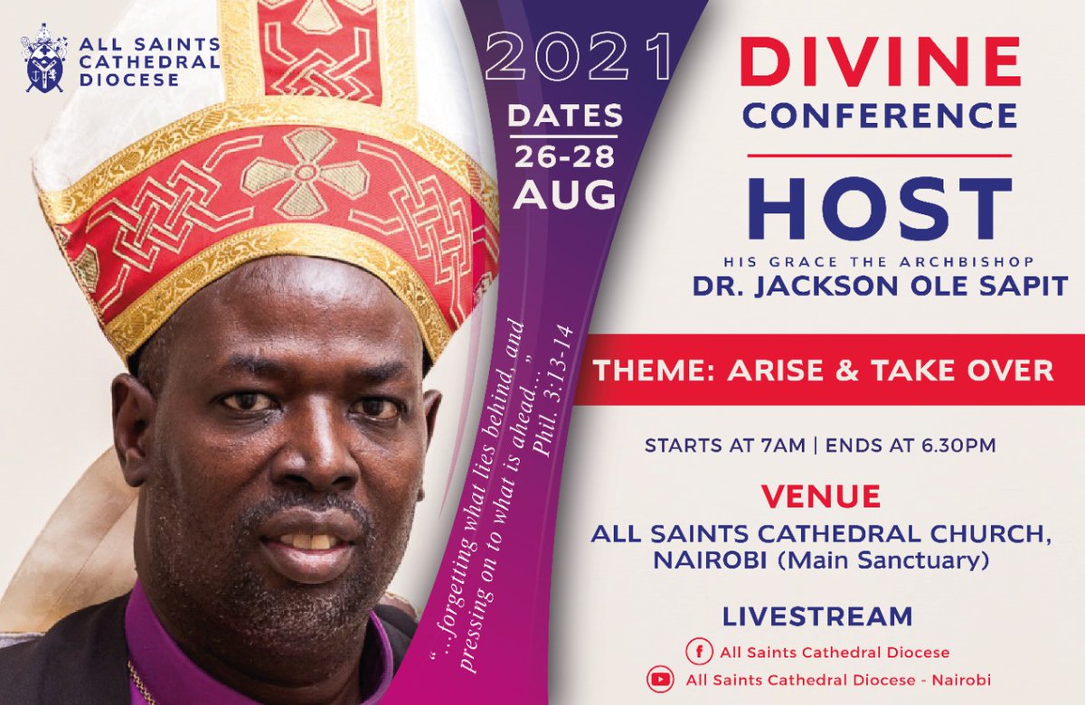 The 2021 Divine Conference is here! The conference will be held at the All Saints' Cathedral Church, Nairobi. Join us for an exciting 3 days in God’s Presence as we learn His word through a host of speakers.Don’t miss out!
#divineconference2021
#allsaintscathedraldiocese