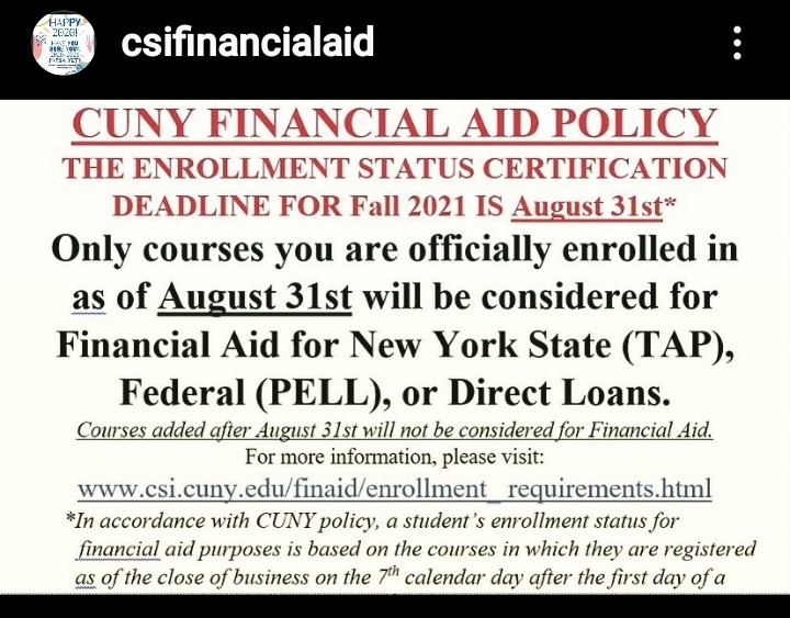CSIStGeorge's tweet photo. Tuesday, August 31st, is the last day to add classes. Please note the potential #financialaid implications. https://t.co/AwaHUEtvo5