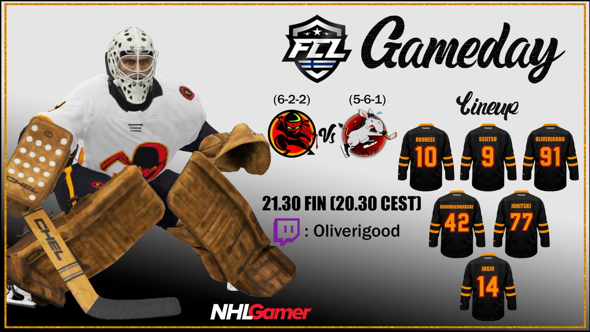 Gameday! 🥳

#FCL2021 regular season is coming to its end. We still  have three opponents left. Tonight we'll face <a href="/OulunsaloHT/">Oulunsalo HT</a>. Tough games expected! 🥷

⏰: 21.30 FIN
📺: twitch.tv/oliverigood

<a href="/NHLGamerCOM/">NHLGamer</a> <a href="/esm_gg/">eSM 2023</a> #MukanaWilhelm #kouvolanlakritsi