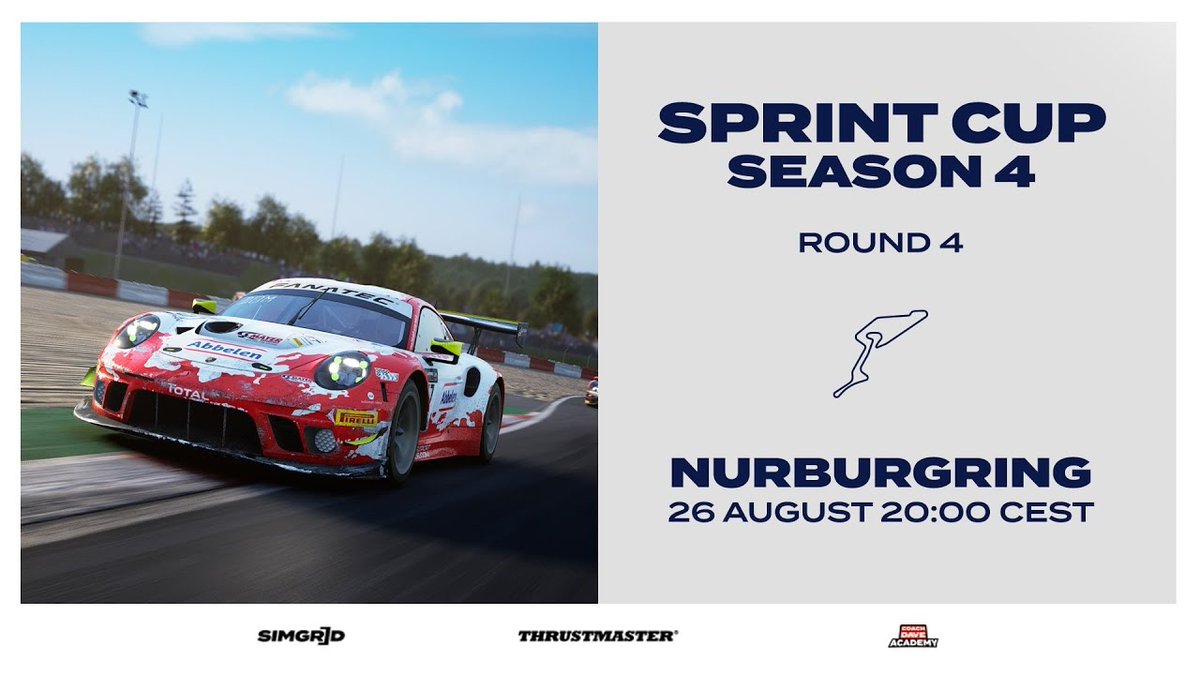 Join us on YouTube for an exciting Round 4 of The Sprint Cup at Nurburgring tonight at 20:00 CEST 🏁. Good luck to all the drivers! 🌟 

🏁simgr.id/SprintCupRound4

#simgrid #AssettoCorsaCompetizione #simracing #esports
