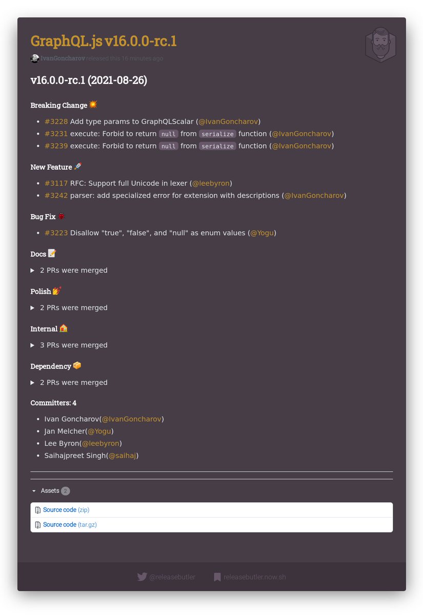 releasebutler's tweet image. 🔥 New GraphQL.js Release 🚀
  
📦 v16.0.0-rc.1 
🏗 RELEASE CANDIDATE
🏷️ #graphql #graphqljs #api #javascript #release #changelog #releasebutler
🔗 github.com/graphql/graphq…