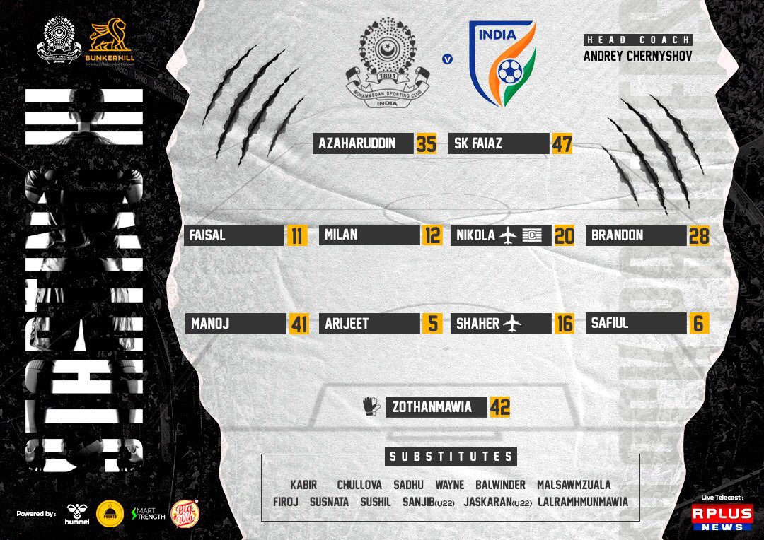 MohammedanSC's tweet photo. This is how the #blackpanthers line up against the #bluetigers⚫️⚪️🇮🇳⚽️
#JaanJaanMohammedan ✊💪🇮🇳
#MDSIND ⚔️ #IndianFootball ⚽
#MDS 💪 #MatchDay 🤘 https://t.co/eGvlSmWUrO