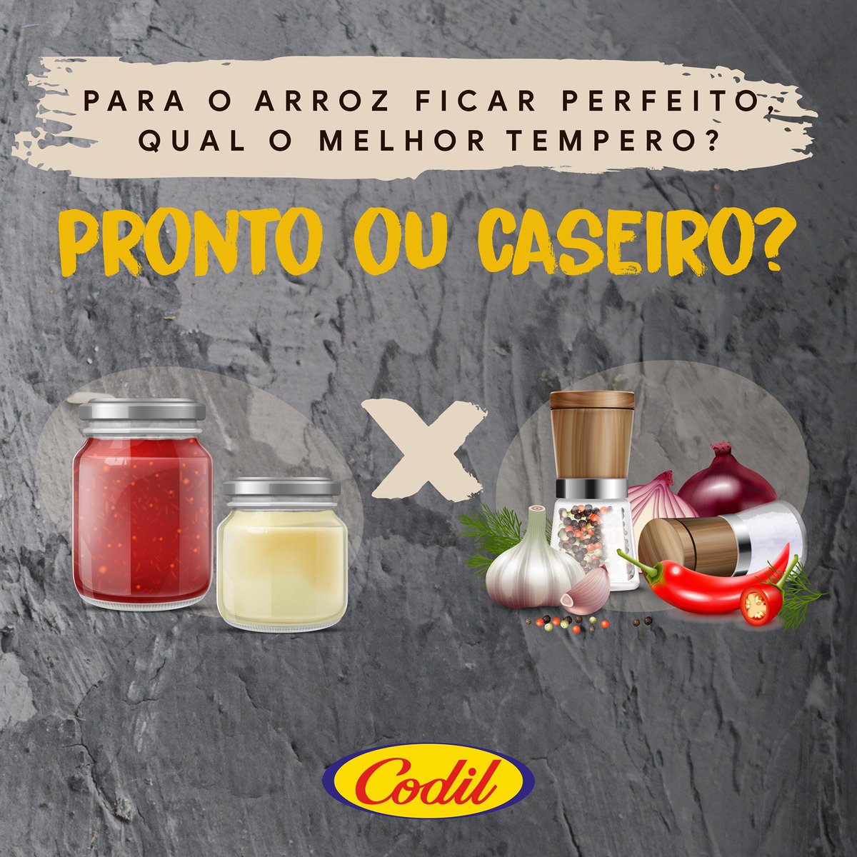 CodilAlimentos's tweet photo. #TBT Na hora de escolher o tempero para fazer aquele Arroz Codil, qual você escolhe: Tempero pronto ou Tempero caseiro?
#ArrozCodilPlus #ArrozCodil #Arroz #Codil #ArrozeFeijao #CodilAlimentos #ArrozCodil #FarinhaCodil #Farinaceos #EmCasa https://t.co/2uAIK02iQ7