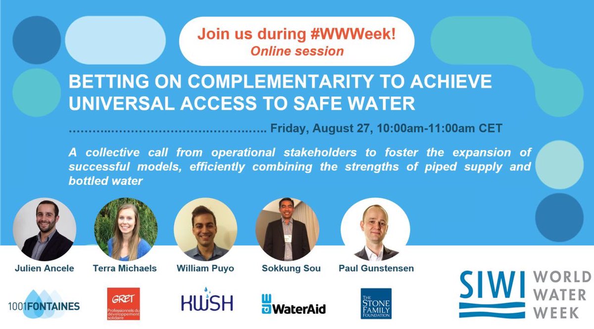 Don't miss it out: we expect you tomorrow at 10am CET for the promotion of #water supply solutions' complementarity - the best way forward to reach #SDG6 targets Register here: lnkd.in/dyTiXVPD #WWWeek #universalaccess @Gret_ONG @WaterAidCam @StoneFamilyFdn @kwsh