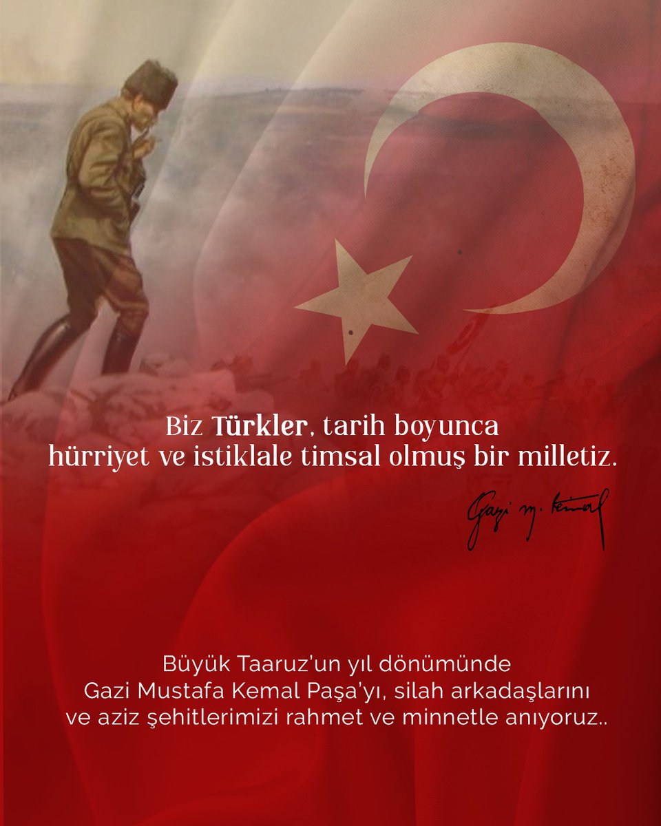 “Biz Türkler, tarih boyunca hürriyet ve istiklale timsal olmuş bir milletiz.”

#BüyükTaarruz99Yasında 
#büyüktaaruz