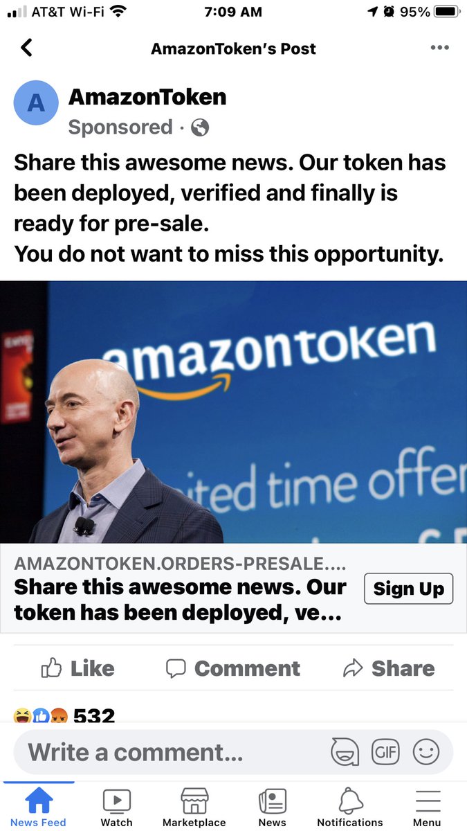 andresws's tweet photo. What looks like a fake/scam @amazon token, advertised on @Facebook. https://t.co/xyg18whrJ8