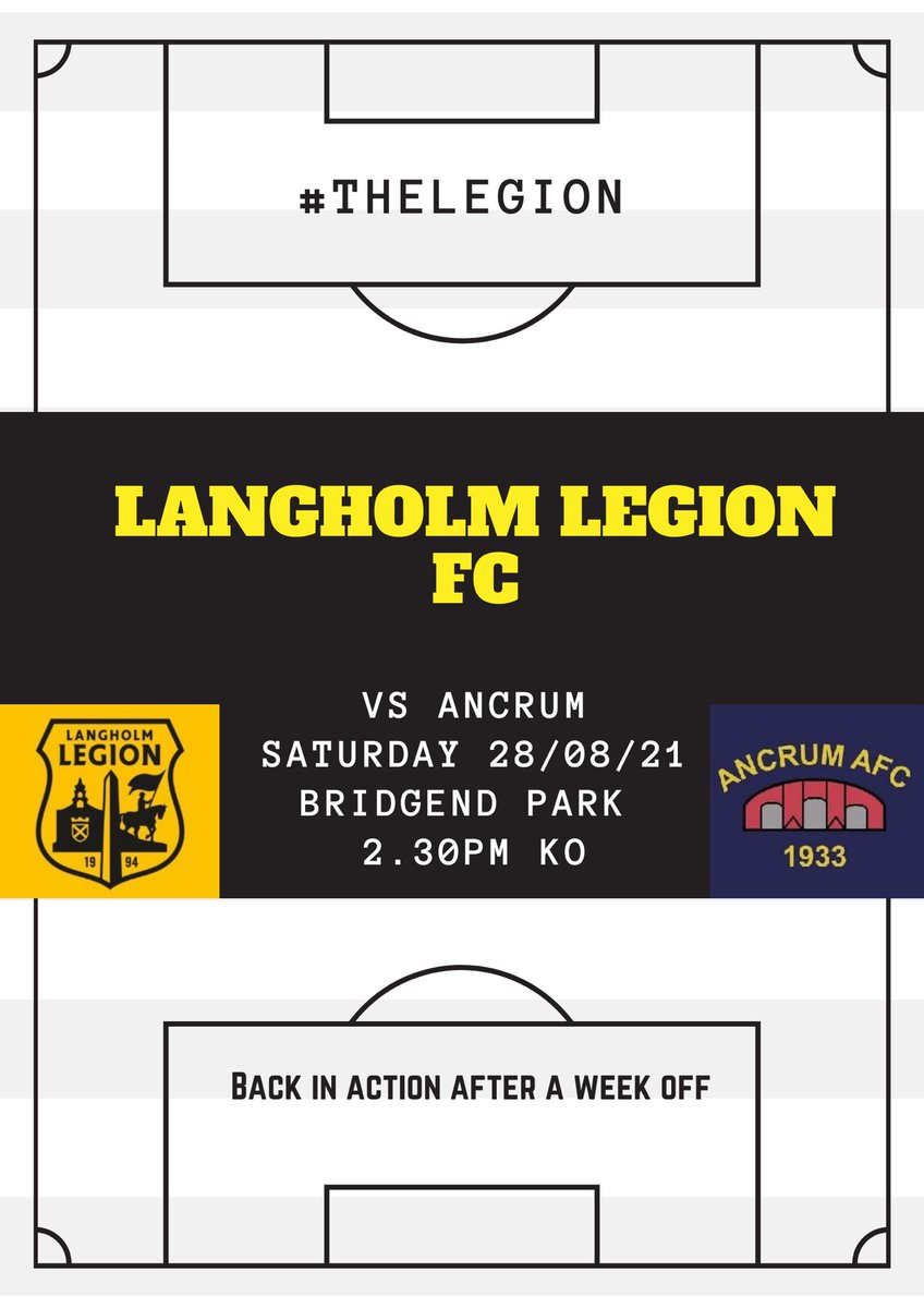 This Saturday we are off up the road to Ancrum, after last weeks call off the lads will be keen to get back on the pitch and carry on the good start of the season. #thelegion