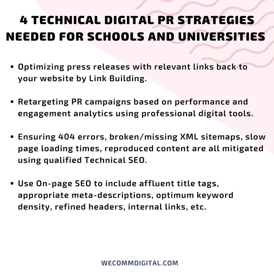 WecommDigital's tweet photo. Knowing technical aspects of PR can help enhance your SEO as well. 
.
.
.
#digitalPR #PR #education #digitalmarketing #wecommdigital #transforminginstitutes #school #college #universities #branding https://t.co/Bllj7kPrXE