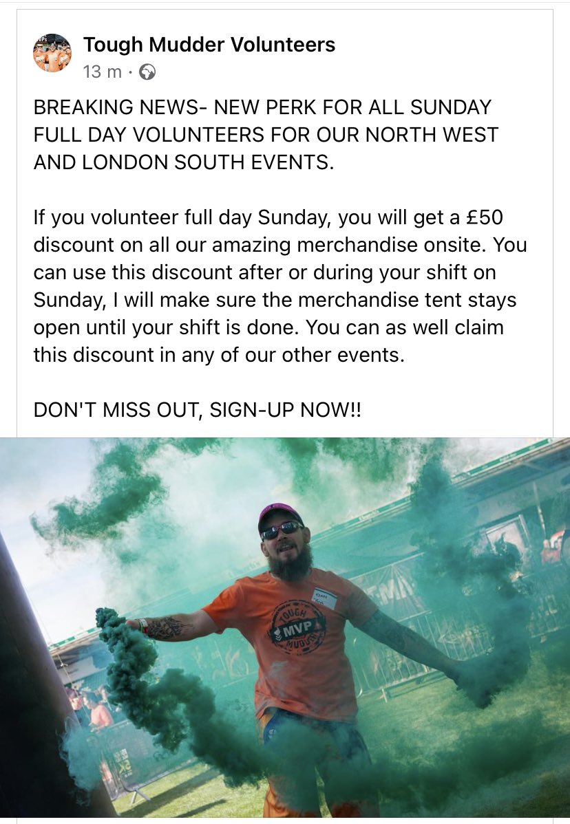Now if you’ve ever fancied volunteering <a href="/ToughMudder/">Tough Mudder</a> U.K. (and you really should) then this may be the best offer I’ve ever seen. A free race in the future and also £50 a merch. #ocr #mudrun #ukrunchat #toughmudder #volunteering #volunteer