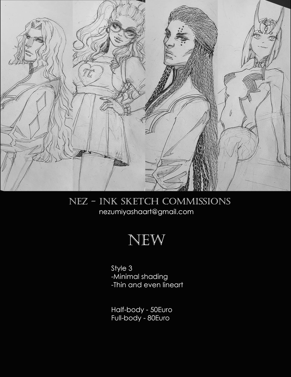 Ink illustration commissions OPEN! Might open a waiting list if there's enough demand. I will begin replying to emails on Monday
DM me if you have any questions!
Thank you for the support!