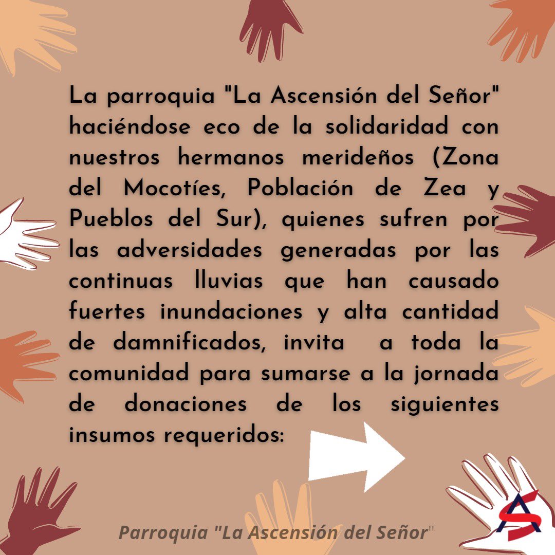 plaascension's tweet photo. Unidos por nuestros hermanos merideños…Esperamos sus donaciones de Lun a Vie 3:00 a 5:00 pm por Despacho Parroquial. https://t.co/WIHuQRV3yN
