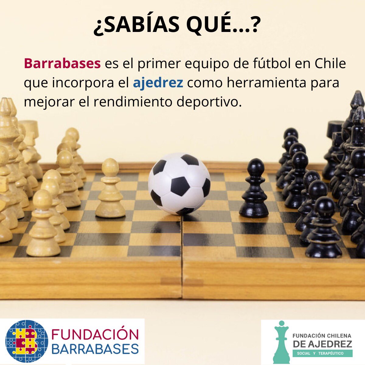 FBarrabases's tweet photo. En el ajedrez, como en el fútbol es fundamental atraer al rival o moverlo con el fin de desorganizarlo y poder desmontar su entramado defensivo. Gracias a la alianza entre Fundación Barrabases y Fundación Chilena de Ajedrez se incorpora este método para mejorar el rendimiento. https://t.co/twrfviR72Y