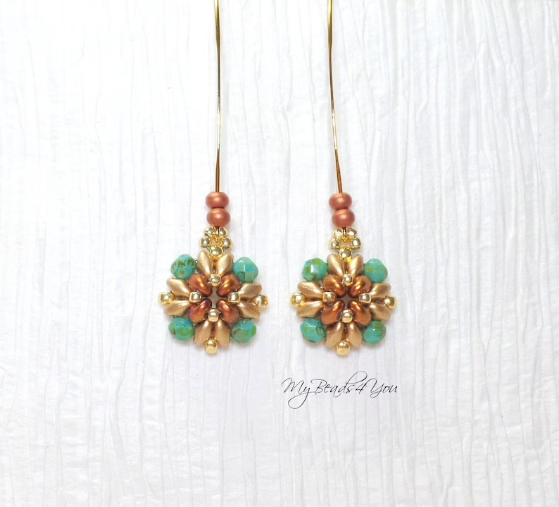 MyBeads4You_'s tweet photo. Handmade Jewelry, Minimalist Beaded Gold Charm Seed Bead Earrings, Unique Long Beadwork Earrings, Turquoise and Bronze Leaf Wire Earrings https://t.co/4qvJv648r5 via @Etsy https://t.co/3VFb73PaC5