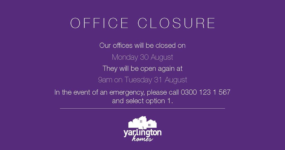 Our offices will be closed over the bank holiday weekend. In the event of an emergency, please call 0300 123 1 567.