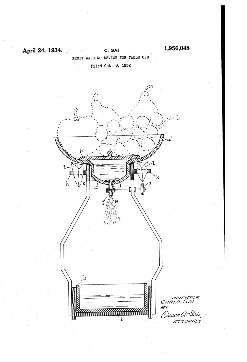 ChewytheSeal's tweet image. FRUIT-WASHING DEVICE FOR TABLE USE - US1956048A
Inventor - Carlo Sai
Granted in 1934
#TeamSeal #practicalpatent?

@ExplodingPossum @JillLum1 @Pixieprogrammer @gypsea1997 @BrazilBonny @chirpykittys @fred7722 @SilentHeadbang1