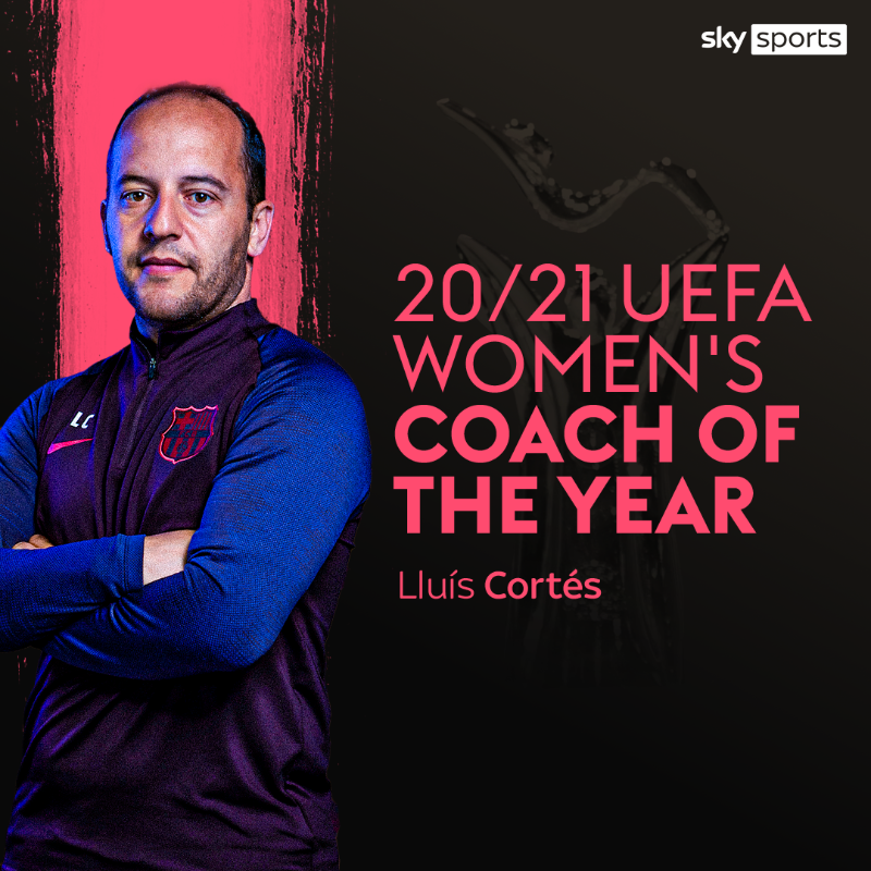 SkySportsNews's tweet photo. Thomas Tuchel has been named the #UCL Men's Coach of the Year, with Lluis Cortes picking up the award for Women's Coach of the Year.