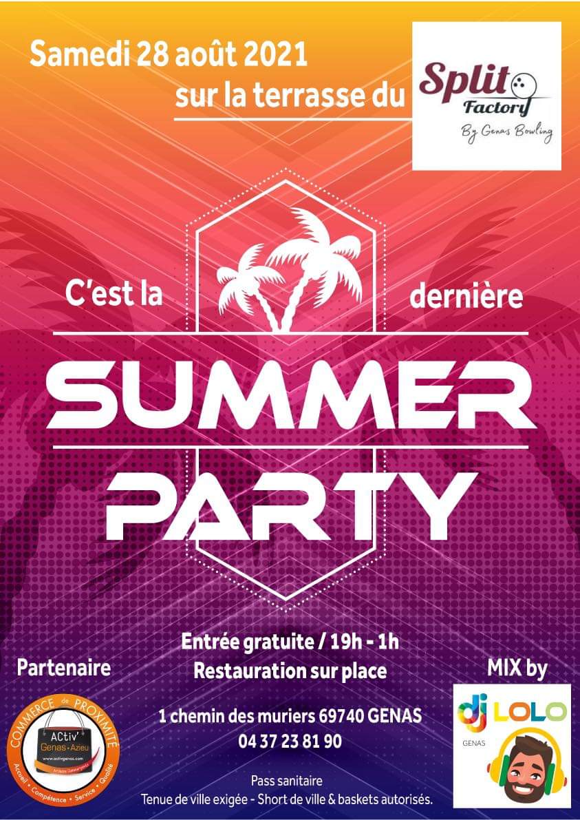 SplitFactory's tweet photo. 🔥 RDV ce samedi 28/08!  Grosse Soirée SUMMER PARTY avec ACtiv' Genas et DJ Lolo sur la terrasse ! 🔥

#genas #summerparty #splitfactory #genasbowling #activgenas #djlolo #lyon #estlyonnais #bowling #bowlinglyon #terrasse https://t.co/C8Ie8POYFT
