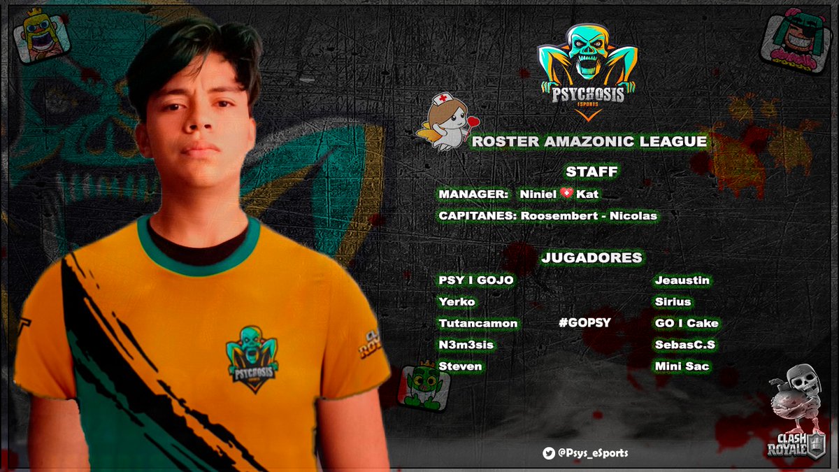 Psychosis eSports 💀 (@psys_esports) on Twitter photo Presentamos el roster con el que competiremos en:
🏆 <a href="/AmazonicF/">Amazonic League Free</a>
👩🏻⚕️ <a href="/KatNiniel/">۵K@t۵ oDiosa 🐖</a>
🧑🏻⚕️ @roosembertvare1
👨🏻⚕️ <a href="/PsyNicolas/">PSY| NICOLAS</a>
🇨🇱 <a href="/BenjamnInzunza2/">Benjamín Inzunza</a>
🇨🇱 <a href="/Yerko_rojas_CR/">Yerkooooo</a>
🇨🇱 <a href="/TutancamonCr/">Fabian Flores</a>
🇨🇱 <a href="/N3m3sisIsGod/">N3m3sis</a>
🇨🇷 @Steven23920780
🇨🇷 <a href="/jeaustin07/">★☆Jeͥⱥuͣsͫτin☆★</a>
🇵🇪 <a href="/Javiercake13/">cake</a>
🇵🇪 <a href="/S05Sebas/">SebasC.S❣</a>
🇧🇷 @manopagode
#GoPsy 💉 Presentamos el roster con el que competiremos en:
🏆 <a href="/AmazonicF/">Amazonic League Free</a>
👩🏻⚕️ <a href="/KatNiniel/">۵K@t۵ oDiosa 🐖</a>
🧑🏻⚕️ @roosembertvare1
👨🏻⚕️ <a href="/PsyNicolas/">PSY| NICOLAS</a>
🇨🇱 <a href="/BenjamnInzunza2/">Benjamín Inzunza</a>
🇨🇱 <a href="/Yerko_rojas_CR/">Yerkooooo</a>
🇨🇱 <a href="/TutancamonCr/">Fabian Flores</a>
🇨🇱 <a href="/N3m3sisIsGod/">N3m3sis</a>
🇨🇷 @Steven23920780
🇨🇷 <a href="/jeaustin07/">★☆Jeͥⱥuͣsͫτin☆★</a>
🇵🇪 <a href="/Javiercake13/">cake</a>
🇵🇪 <a href="/S05Sebas/">SebasC.S❣</a>
🇧🇷 @manopagode
#GoPsy 💉
