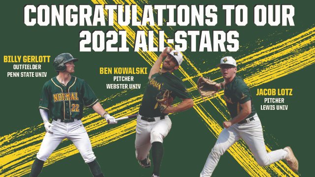 Normal_Baseball's tweet photo. A BIG congratulations to our three @ProspectLeague West Conference All-Stars for the 2021 season!

⭐️ Billy Gerlott
⭐️ Ben Kowalski
⭐️ Jake Lotz

#WhereBaseballGrows https://t.co/TKX7JEN04Z