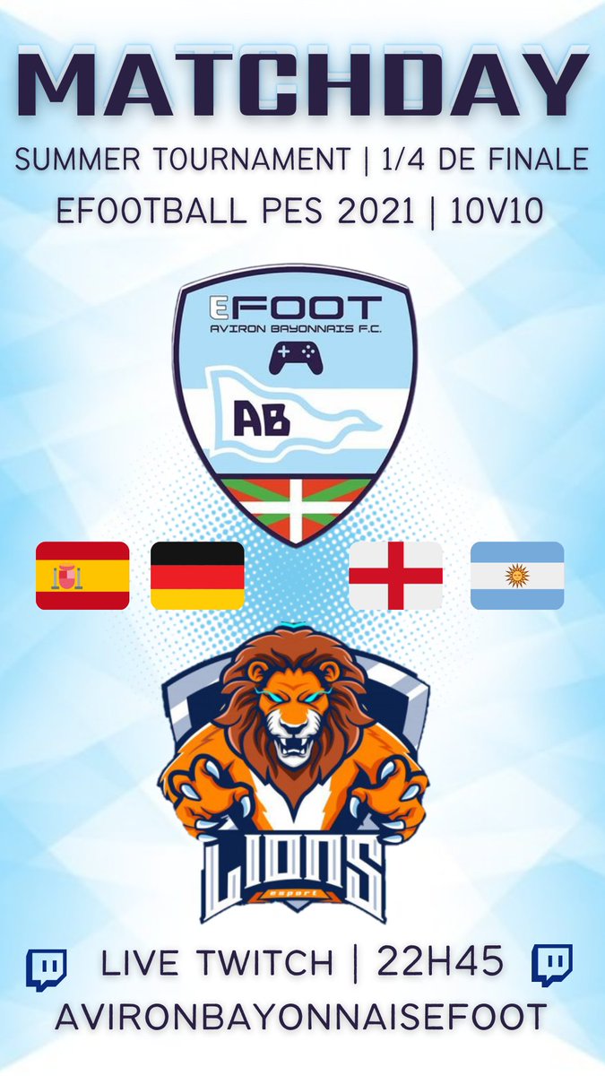 Ce soir 1/4 de finale du Summer Tournament by @E_football_T @DICARAGiuseppe3 contre la Team Lions à 22h45.

<a href="/abfc_eFoot/">ABFC eFoot</a> fera tout pour se qualifier en demi finale.

📷 By <a href="/JoPap64/">JOPAP</a>

#eFootballPES2021 <a href="/officialpes/">officialPES - Inactive</a> <a href="/play_eFootball/">eFootball</a>