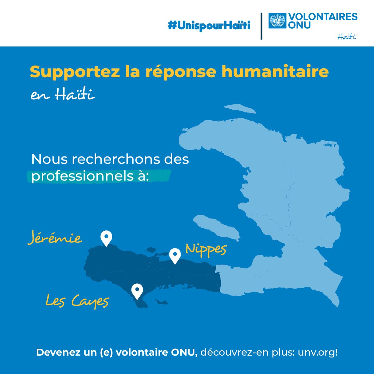 undphaiti's tweet photo. Rejoignez-nous si vous souhaitez manifester votre solidarité en mettant vos compétences au service des communautés affectées par le séisme 🇭🇹 comme volontaires nationaux des Nations Unies (VNU).

Pour plus d'informations sur les offres disponibles ➡️https://t.co/xypbak3sCy https://t.co/aAgGuZine5