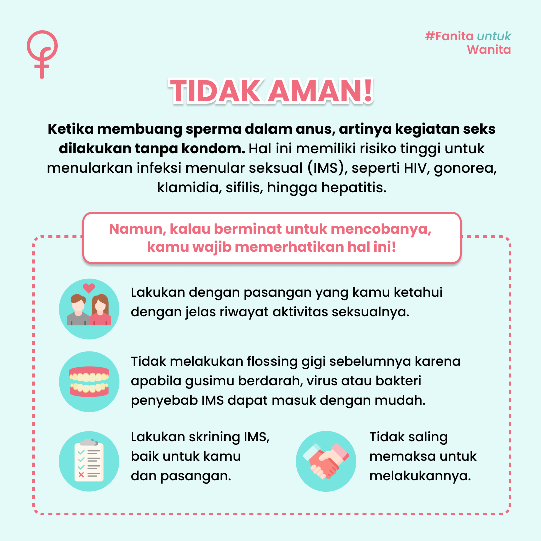FanitaHealth's tweet photo. Tapi, tentunya felching memiliki banyak risiko IMS, karena kegiatan seks di anus dilakukan tanpa kondom.

Masih berminat untuk mencoba? Perhatikan hal-hal berikut ini ya. Lebih bagus lagi kalau kamu tes skrining IMS dulu bareng pasangan 😉 https://t.co/fnNOFYGGVO