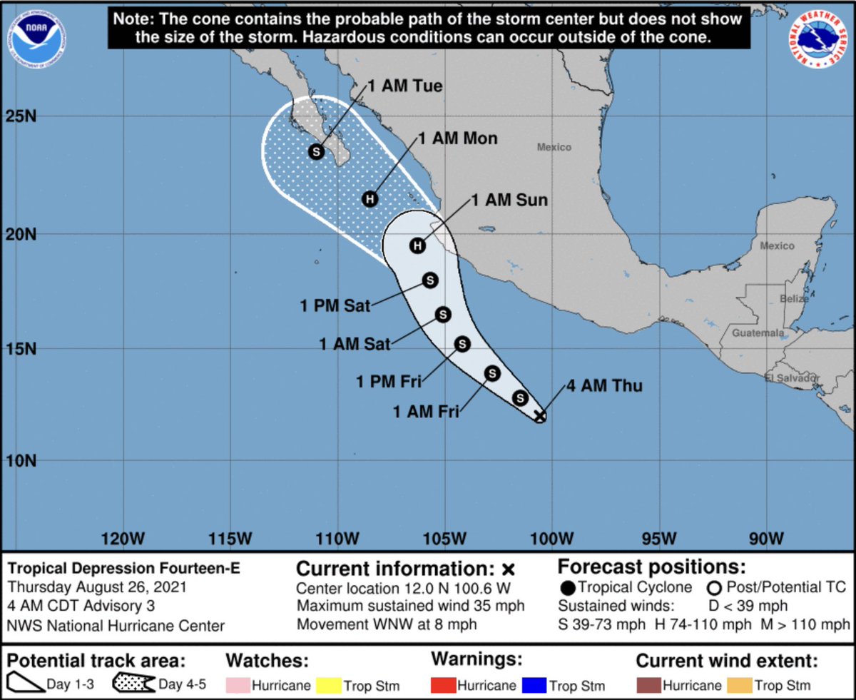 Carlos Mendoza Davis (@cmendozadavis) on Twitter photo Se prevé que la #DepresiónTropical “Catorce E” se convierta en la #TormentaTropical “Nora” en el pacífico mexicano. De permanecer el pronóstico actual del <a href="/NHC_Pacific/">NHC Pacific</a> pudiera impactar #BCS como Huracán categoría 1 ó #TT la zona sur de #BCS y avanzar al norte. Informaremos. Se prevé que la #DepresiónTropical “Catorce E” se convierta en la #TormentaTropical “Nora” en el pacífico mexicano. De permanecer el pronóstico actual del <a href="/NHC_Pacific/">NHC Pacific</a> pudiera impactar #BCS como Huracán categoría 1 ó #TT la zona sur de #BCS y avanzar al norte. Informaremos.