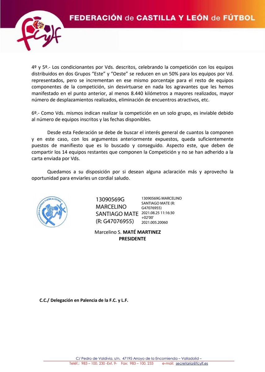 cdvillada1's tweet photo. 📃Tras la carta enviada por los clubes firmantes a la Fcylf llegó la contestación de nuestra federación.
Lógicamente no iban a dar marcha atrás a algo que habían impuesto previamente, tampoco dar soluciones al agravio económico existente ni citarnos a reunirnos los implicados 🖊️ https://t.co/ayDENiJZeE
