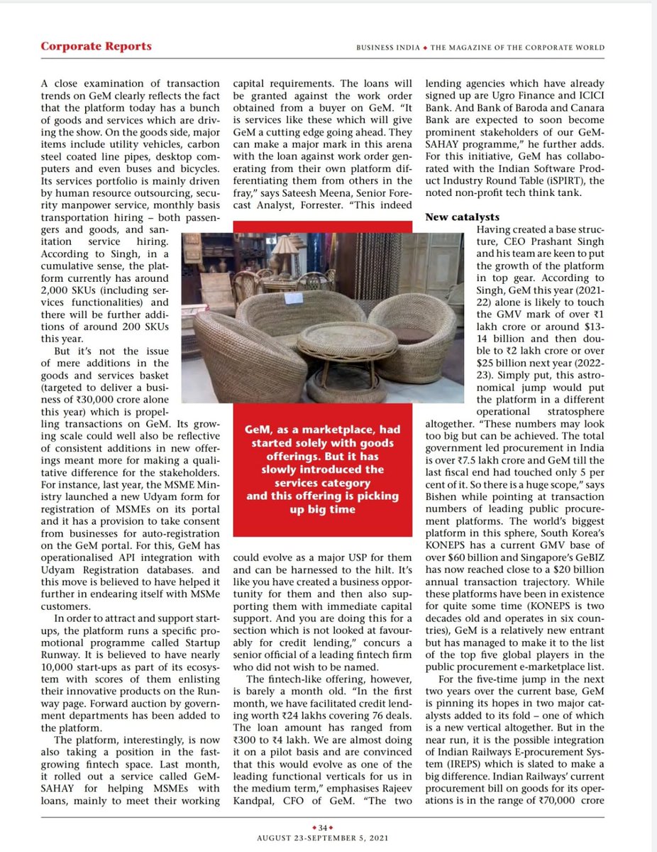 GeM_India's tweet photo. Have a glance at #BusinessIndia's special coverage on GeM, bringing all the latest updates from GeM, its transformational journey, the milestones, and the road ahead to revamp the digital procurement landscape in India from CEO, GeM, Shri PK Singh. https://t.co/j1U0jRLQPo
