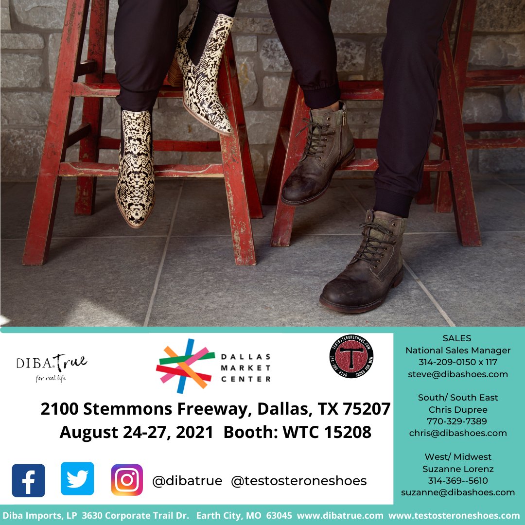 Testosterone13's tweet image. Join us @dallasmarket 2100 Stemmons Freeway, Dallas, TX 75207
August 24-27, 2021  Booth: WTC 15208. We have a great collection of footwear to show. Add craftsmanship, quality, and comfort to your collections with #testosteroneshoes and #dibatrue