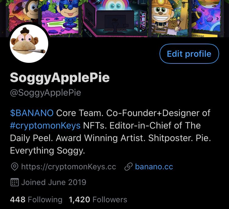SoggyApplePie's tweet image. In honour of reaching 1420 followers, I want to host a giveaway for my Best Buds! 1 Prize of 1420 $BAN, and 3 Prizes of 420 $BAN 🐵🍌 Just:

1. Follow
2. ❤️+ 🔁

And that’s it! Giveaway ends Sept 1.
Good luck 🙈