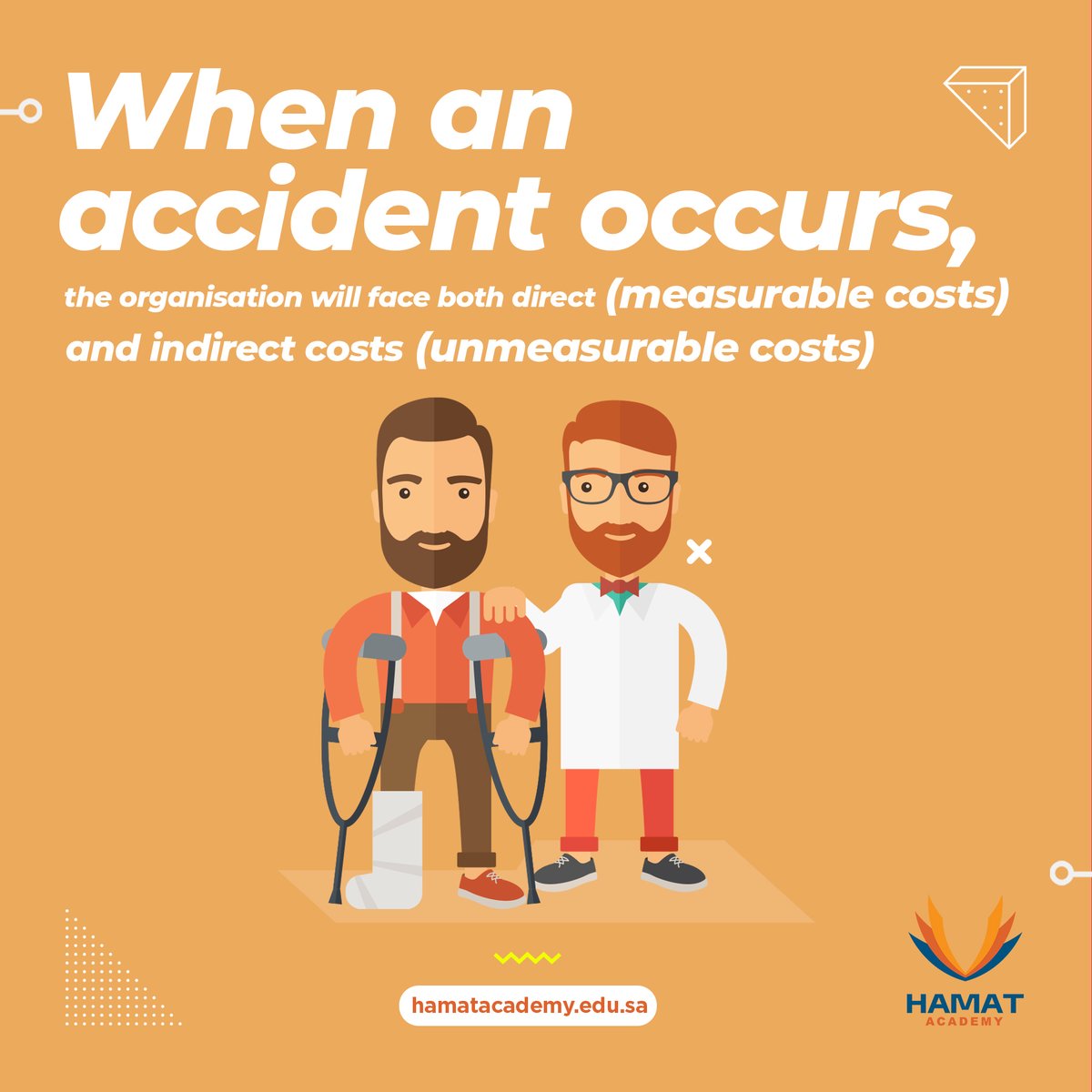 عندما يقع الحادث، فإن المنشأة ستواجه خسائر مباشرة (يمكن قياسها) وخسائر غير مباشر (صعبة القياس)
-
#saudiarabia #hamatacademy #training #callusnow #visitourwebsite #jeddah