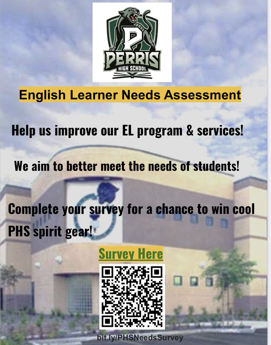 nmcarrillo21's tweet image. .@PerrisHigh Complete our EL Needs Assessment! Your feedback is valuable!/ Llene su Evaluación de Necesidades de Aprendices de Inglés! Sus comentarios son valiosos! bit.ly/PHSNeedsSurvey @ThePtownway @jdevicente