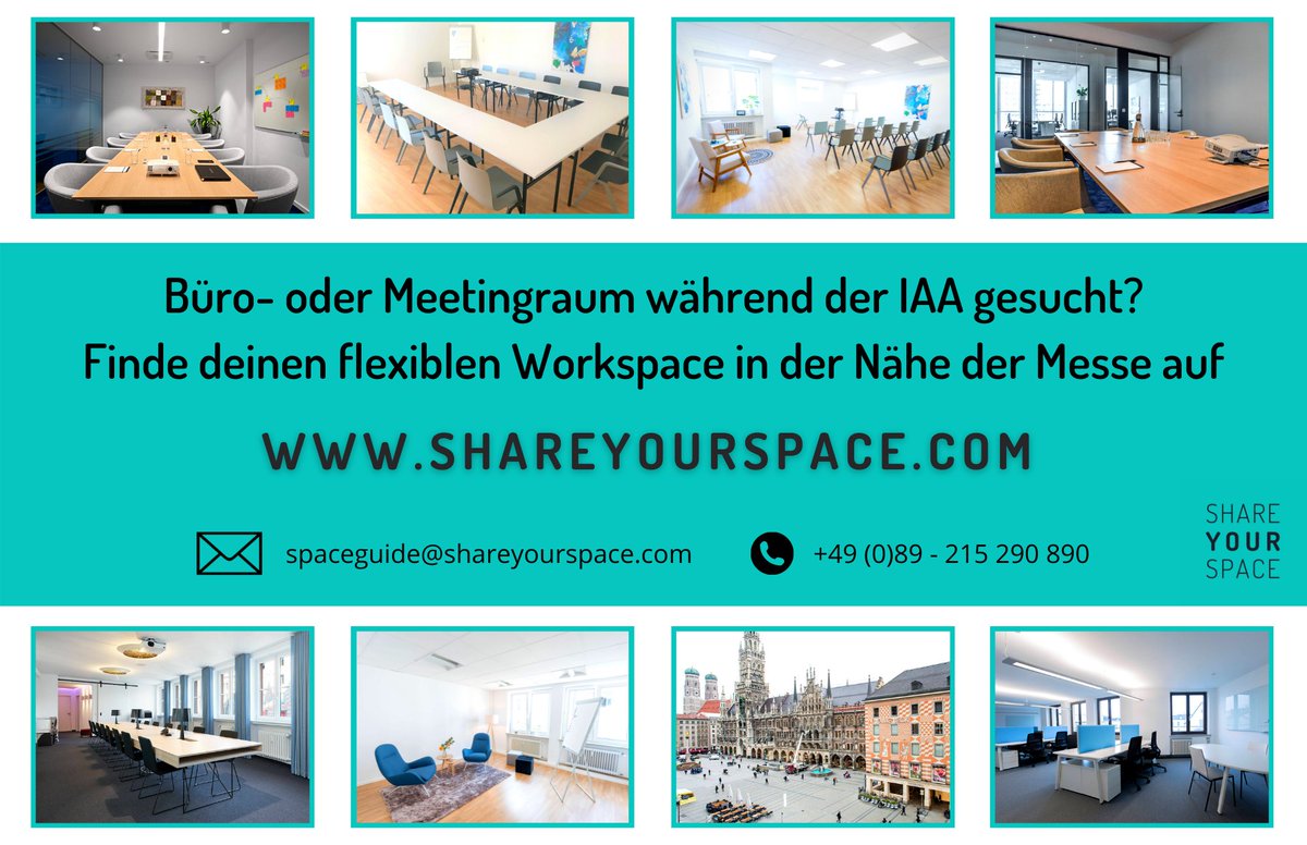 ShareYourSpace3's tweet photo. @Designit @IAAmobility Suchen Sie noch Räumlichkeiten während der #IAA? Hier finden sie kurzfristig noch Offices oder Meetingräume https://t.co/tWce0BTx0d #IAA21 https://t.co/5nfk1SOPoC