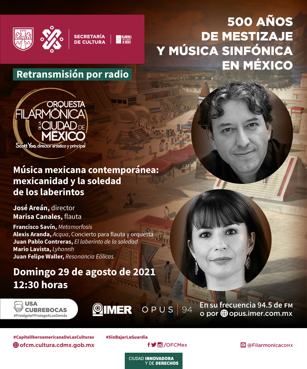 Este domingo 29 de agosto disfruta de este programa bajo la batuta de José Areán y con Marisa Canales en la flauta solista.
La cita es a las 12:30 horas en <a href="/Opus945fm/">Opus 94</a> o en la página web de <a href="/imerhoy/">IMER</a> imer.mx/opus/
#LaFilarmónicaEnTuCasa #500AñosDeMestizajeYMúsicaSinfónica