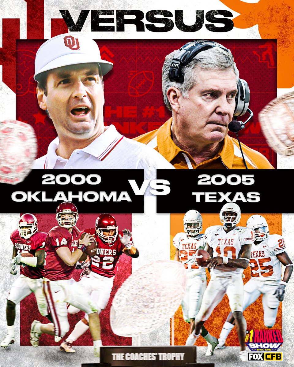 Who wins this game between National Champions? 👀

'00 <a href="/OU_Football/">Oklahoma Football</a> vs. '05 <a href="/TexasFootball/">Texas Football</a> 🤔

RT for Oklahoma
LIKE for Texas

🔗: sprtspod.fox/Champs
