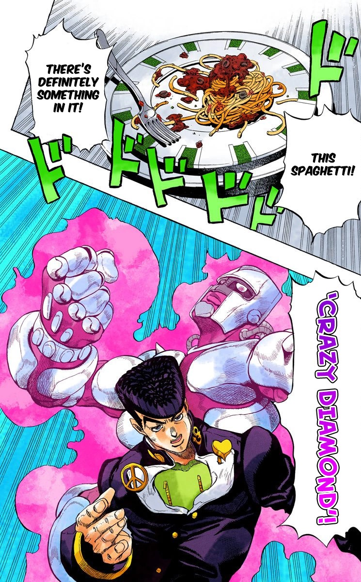 Fairly Frequent FG Facts ⚡️ on X: Josuke Higashikata 4's render pose in  JoJo's Bizarre Adventure: Eyes of Heaven comes from that panel where he  punches Okuyasu's spaghetti.  / X