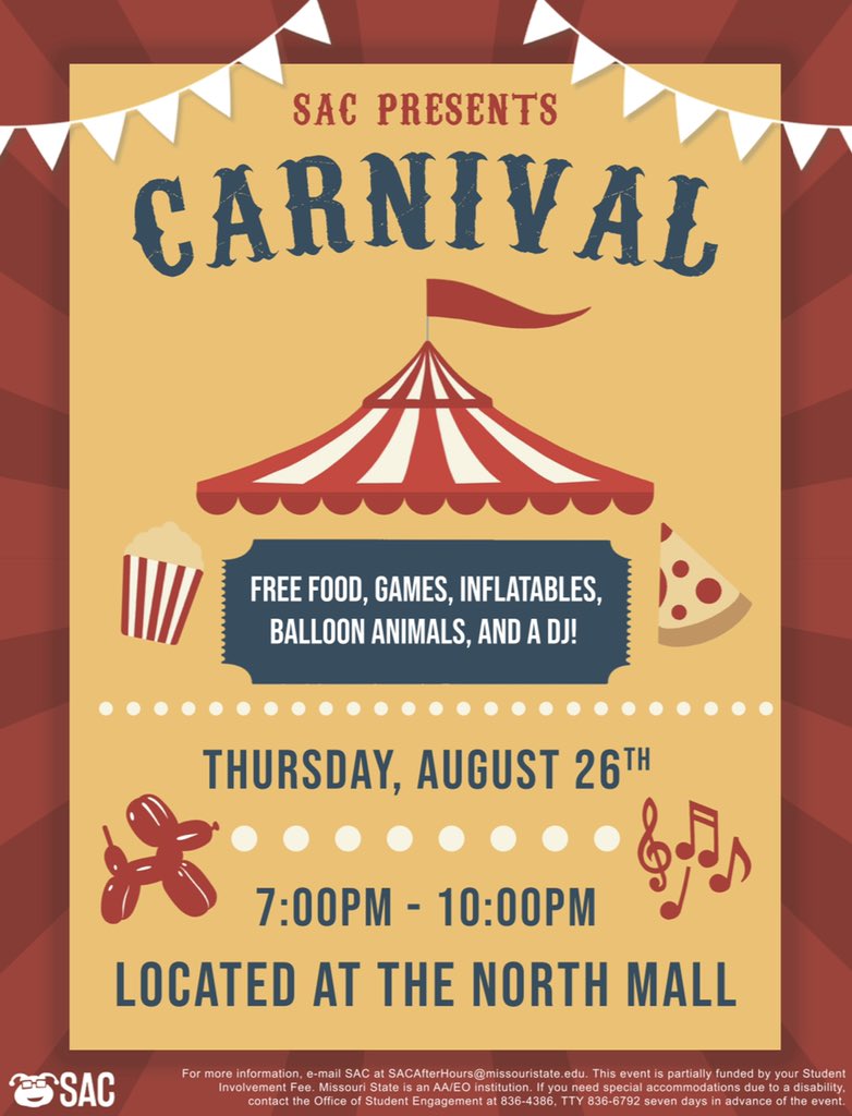 MSU_PSU's tweet image. Come out to the North Mall TONIGHT for SAC’s Carnival from 7pm-10pm!! 

It’s going to be a ton of fun 🤩